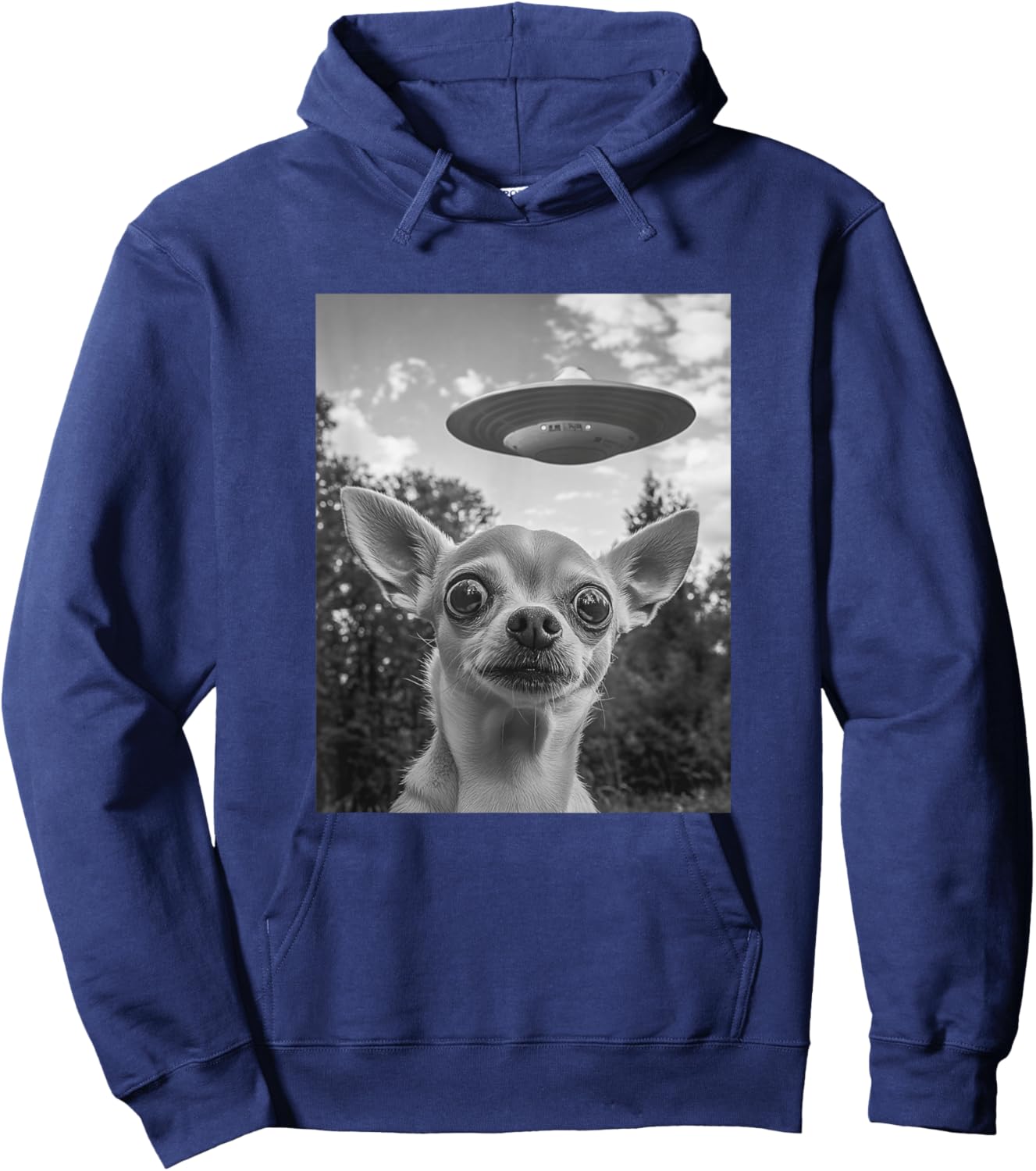Funny Chihuahua Selfie with UFO Hoodie - Hoodie | Navy