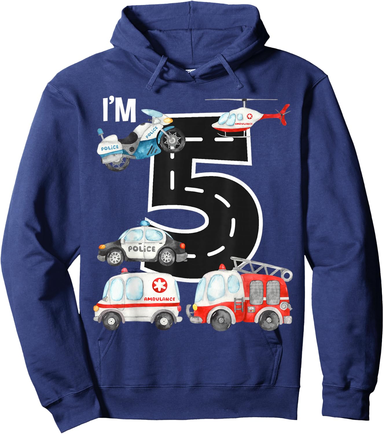 Emergency Vehicles 5th Birthday Fire Truck Police Car Boys Hoodie - Hoodie | Navy