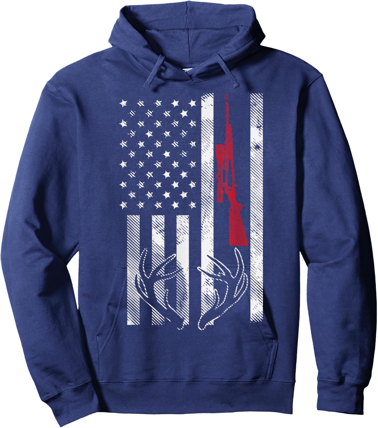 American Flag Rifle Antler Vintage Deer Hunting Hunter Gift Hoodie - Hoodie | Navy