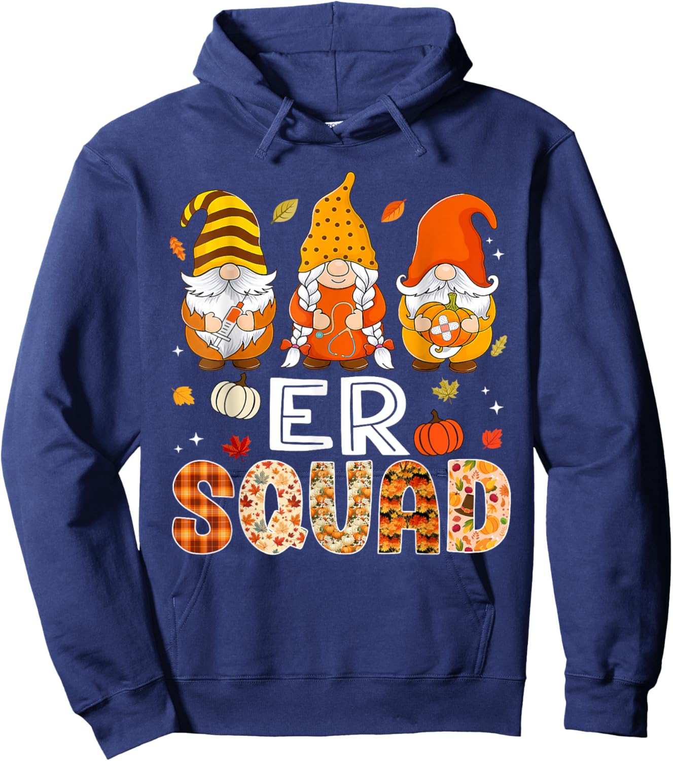 ER Squad Gnome Nurse Leopard Thanksgiving Fall Stethoscope Hoodie - Hoodie | Navy
