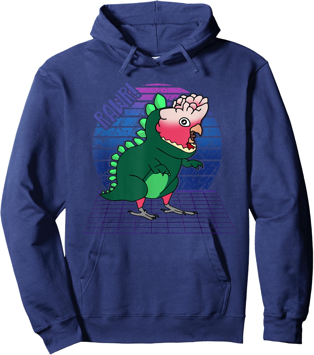 Funny Birb, Vaporwave Rose breasted Galah Cockatoo Dinosaur Hoodie - Hoodie | Navy