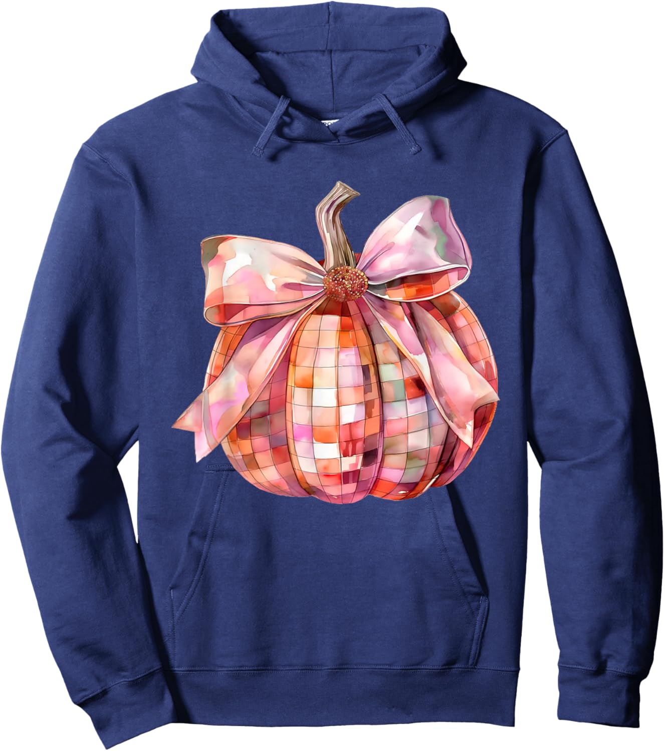Fall Autumn Pink and Orange Disco Ball Pumpkin Halloween Hoodie - Hoodie | Navy