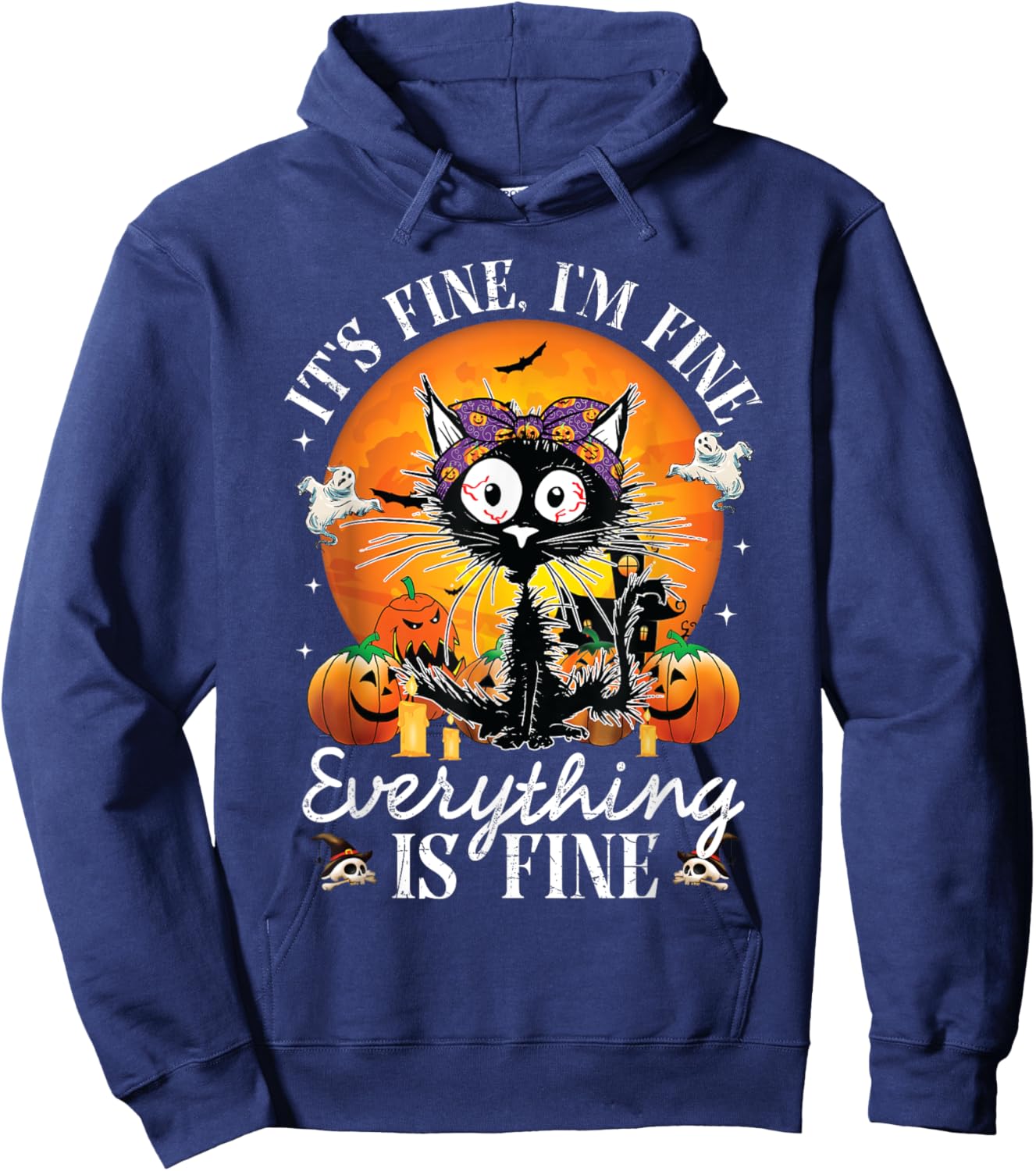 Black Cat It's Fine I'm Fine Everything Is Fine Halloween Women Hoodie - Hoodie | Navy