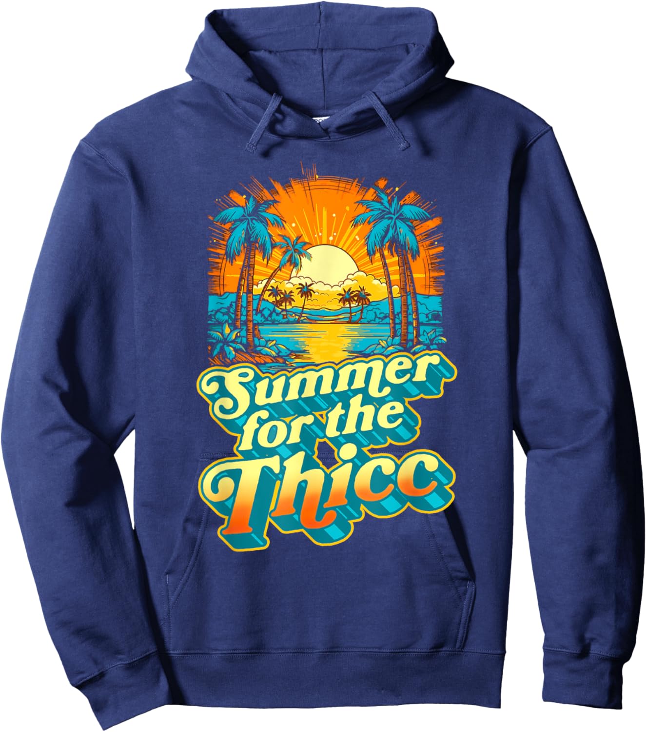 Summer For The Thicc Funny Fit2Serve 80's Beach Surf Graphic Women Kids Hoodie - Hoodie | Navy