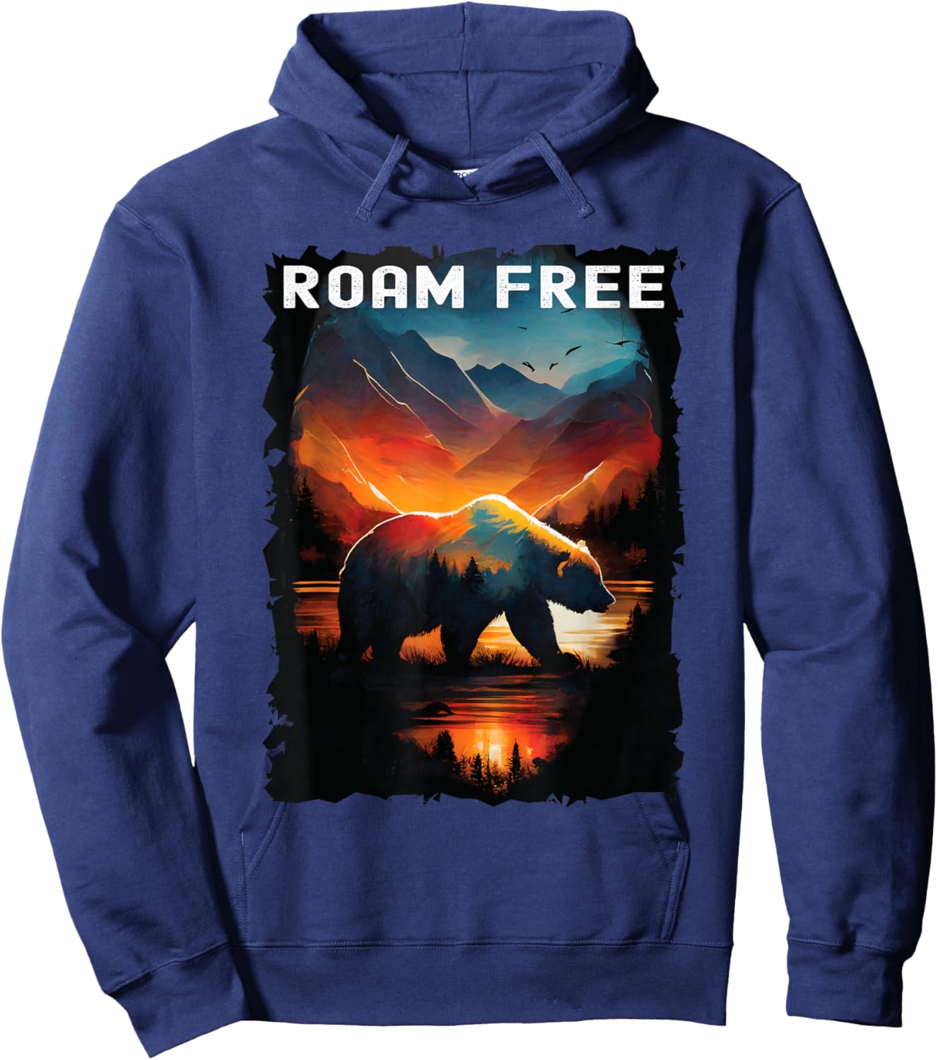 Roam Free bear hiking camping mountains Hoodie - Hoodie | Navy