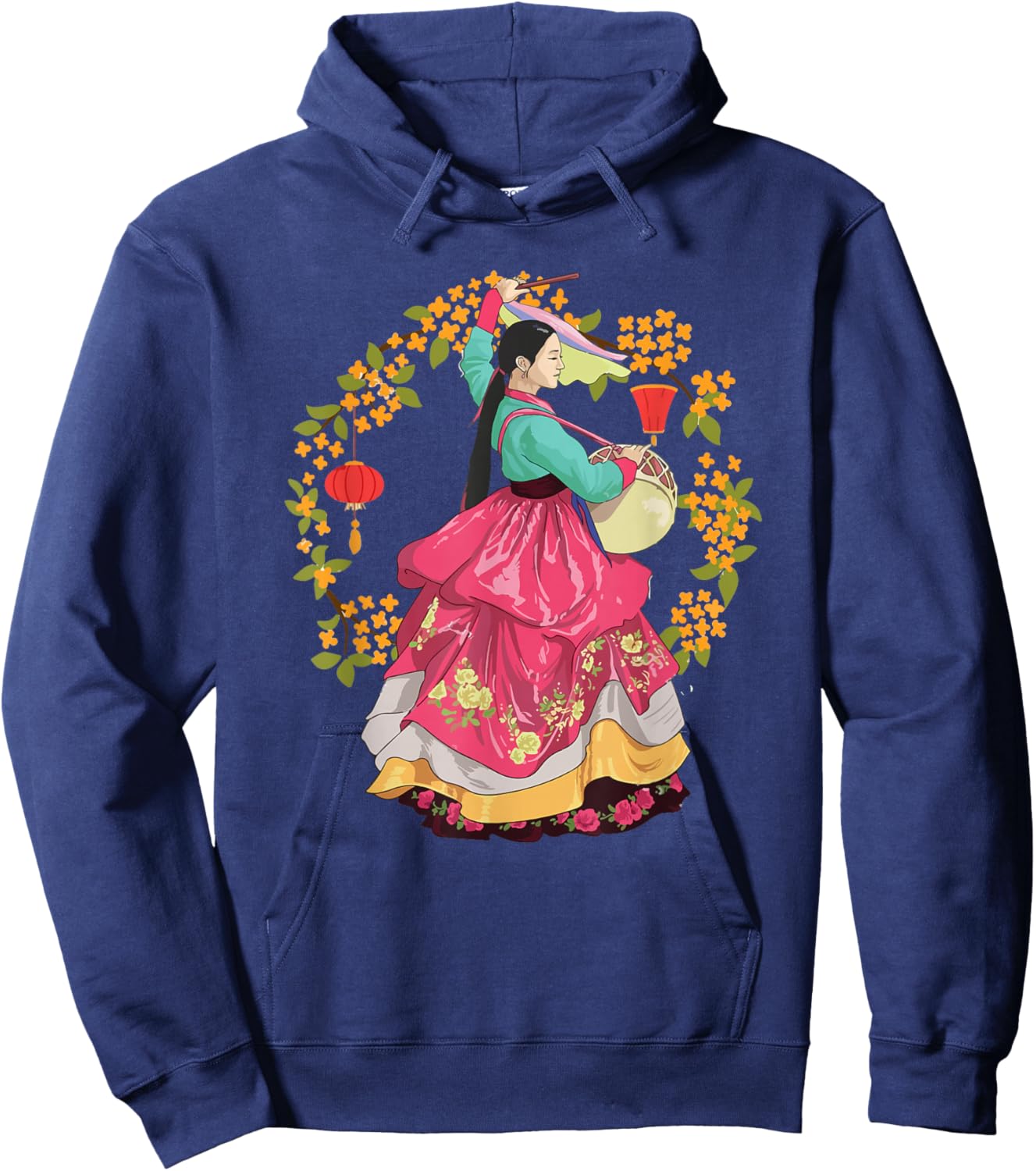 Beautiful Korea Girl Wearing Traditional Korean Hanbok Hoodie - Hoodie | Navy