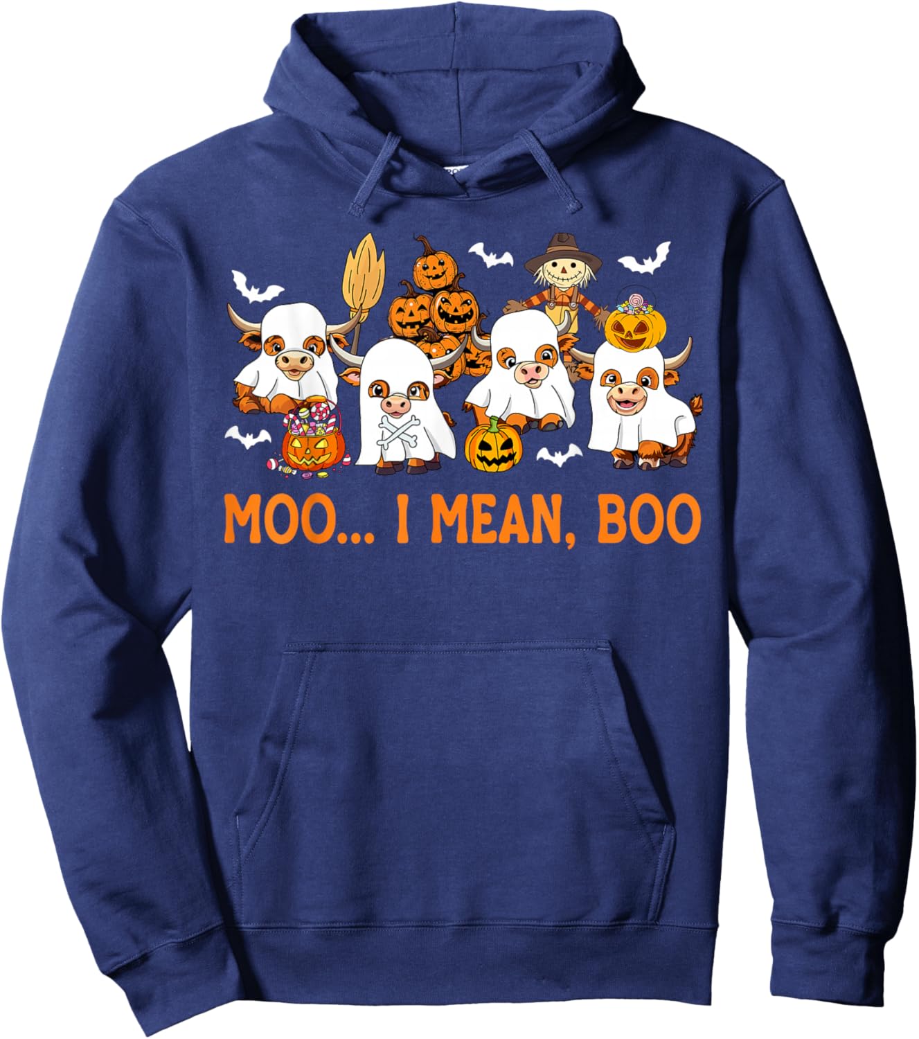 Moo I Mean Boo Ghost Highland Cow Halloween Costume Hoodie - Hoodie | Navy