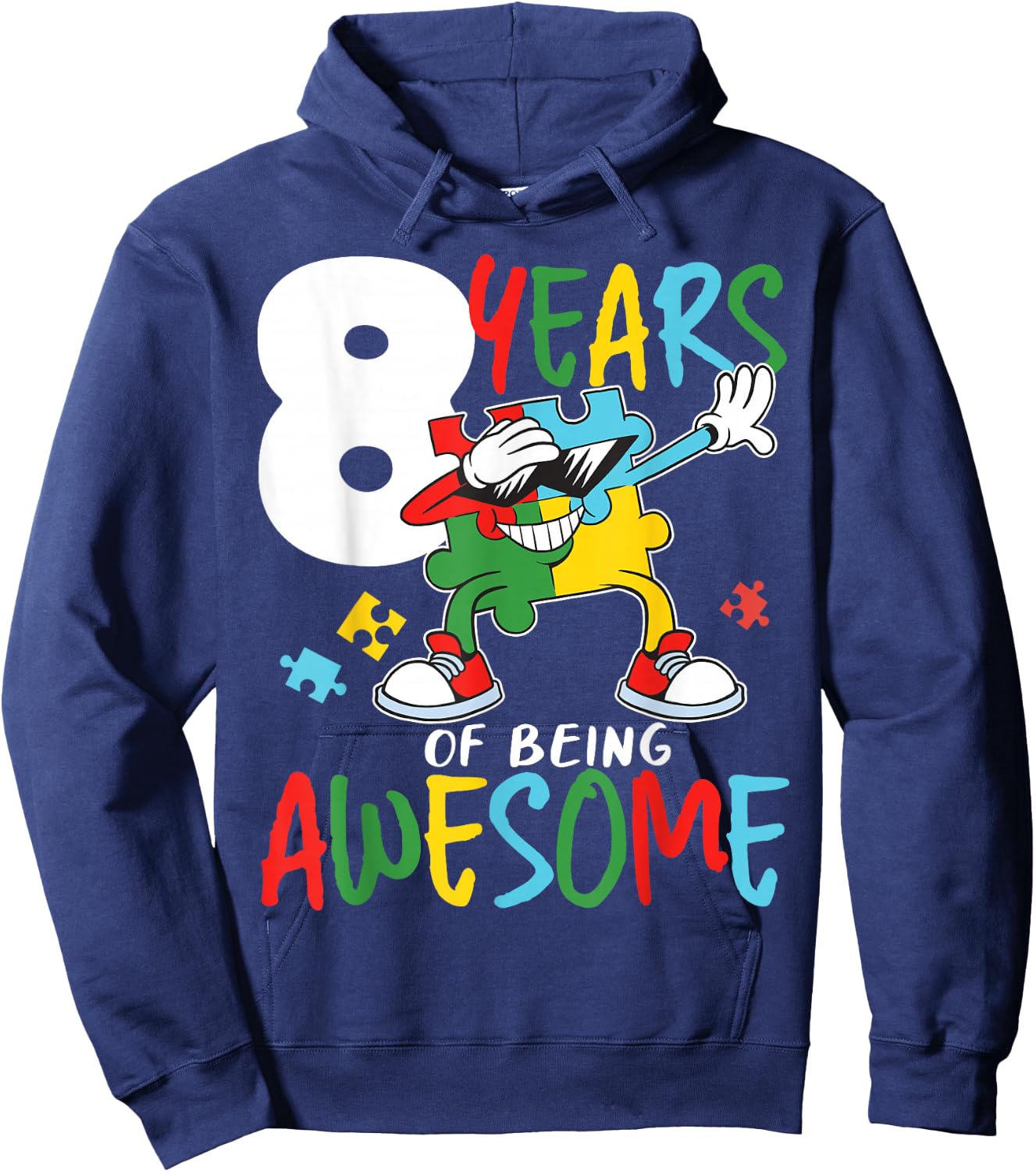 8 Year Old Birthday Autistic Boy Girl Autism Awareness Hoodie - Hoodie | Navy