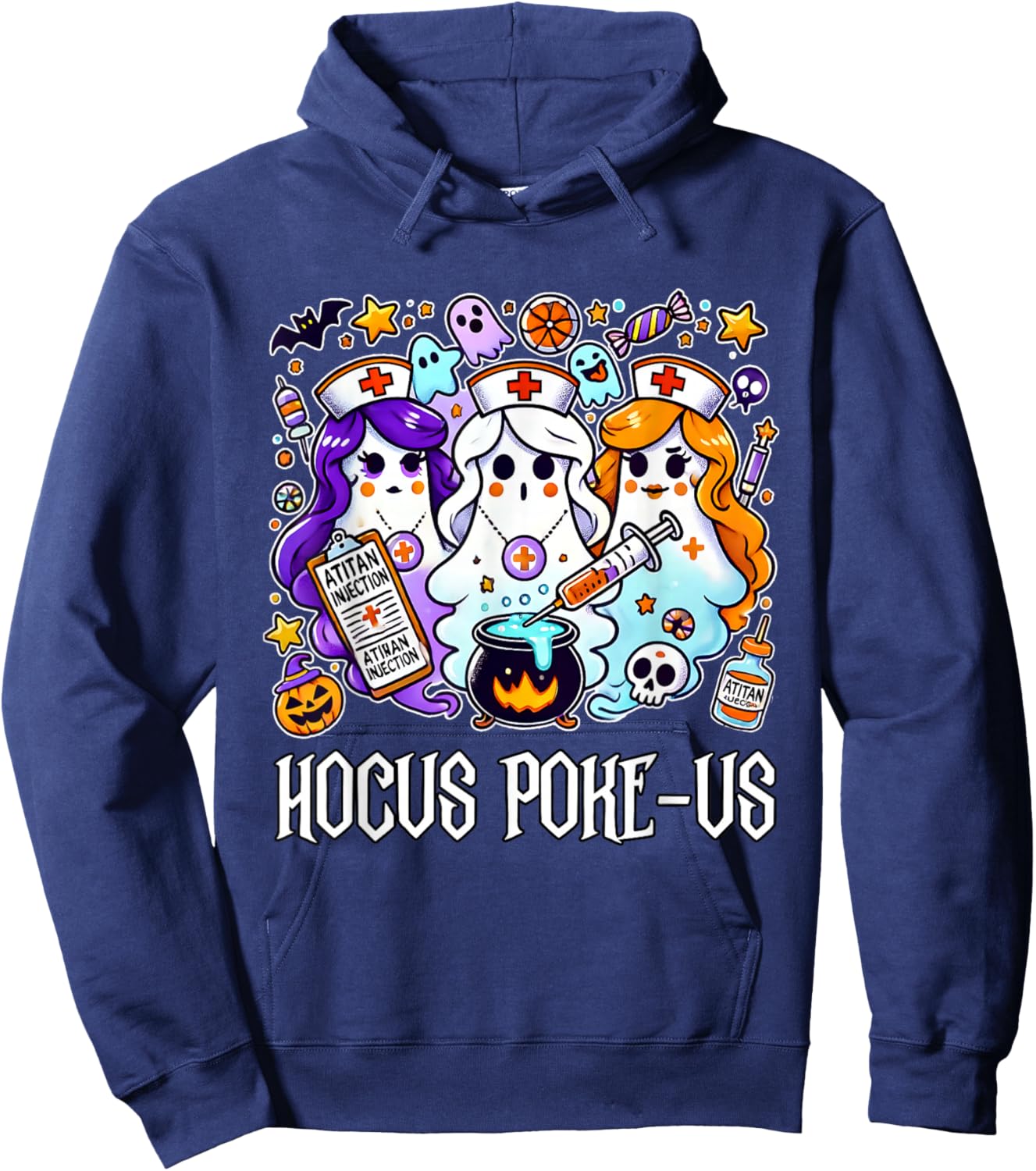 Funny Witches Nurse Spooky Nurse Witch Halloween Nursing Pun Hoodie - Hoodie | Navy