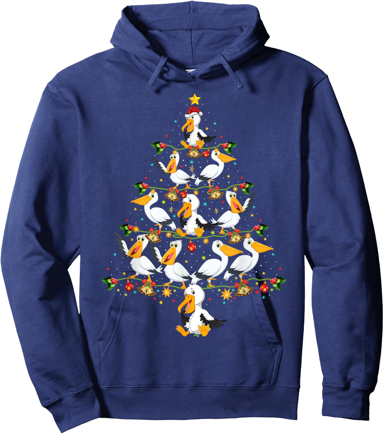Funny Pelican Birds Lover Xmas Gift Pelican Christmas Tree Hoodie - Hoodie | Navy