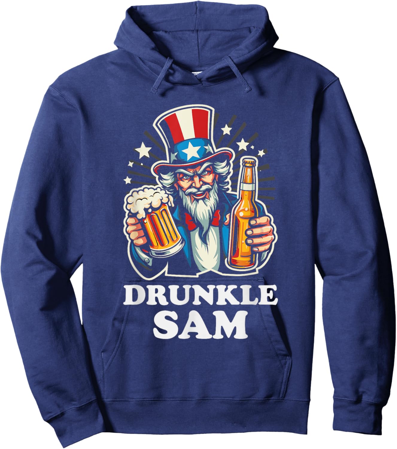 Drunkle Sam Funny 4th of July Uncle Sam With Beer Men Hoodie - Hoodie | Navy