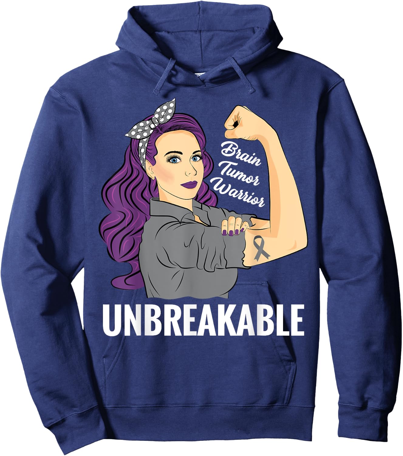 Brain Tumor Awareness Warrior Unbreakable Survivor Shirt Hoodie - Hoodie | Navy