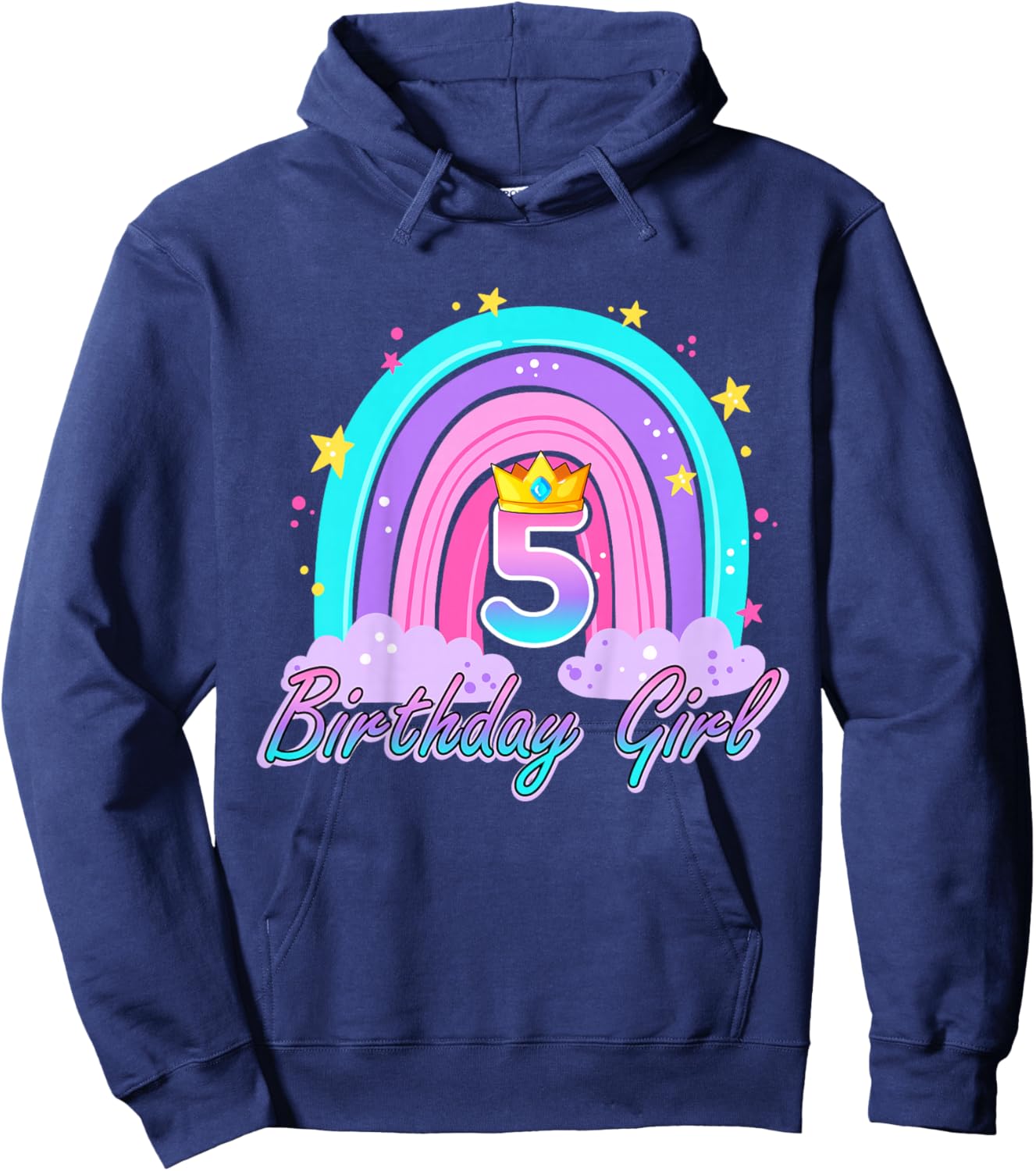 Boho Rainbow 5th Birthday Girl 5 Years Old 5th Birthday Hoodie - Hoodie | Navy