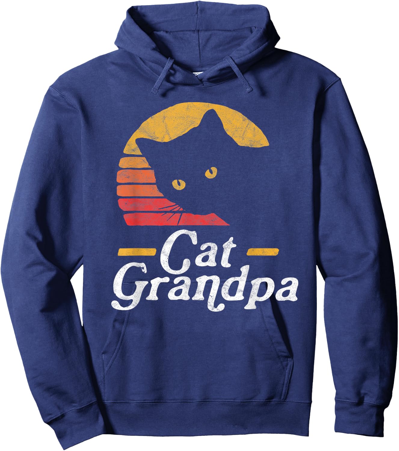 Cat Grandpa Vintage Eighties Style Cat Retro Distressed Hoodie - Hoodie | Navy