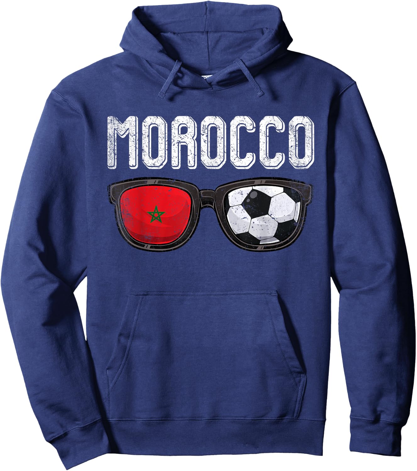 Morocco Soccer Funny Moroccan Flag Glasses Football Hoodie - Hoodie | Navy