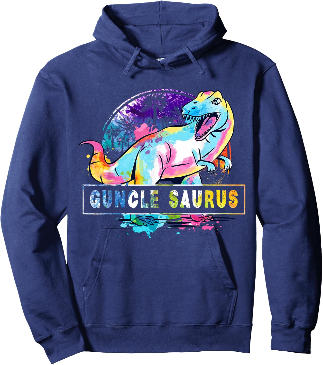 Guncle Saurus Dinosaur T Rex Rainbow Pride Color Gay Uncle Hoodie - Hoodie | Navy
