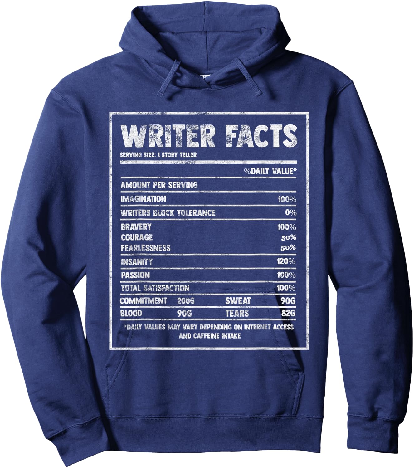 Writer Nutrition Facts Famous Novel Author Graphic Fun Gift Hoodie - Hoodie | Navy