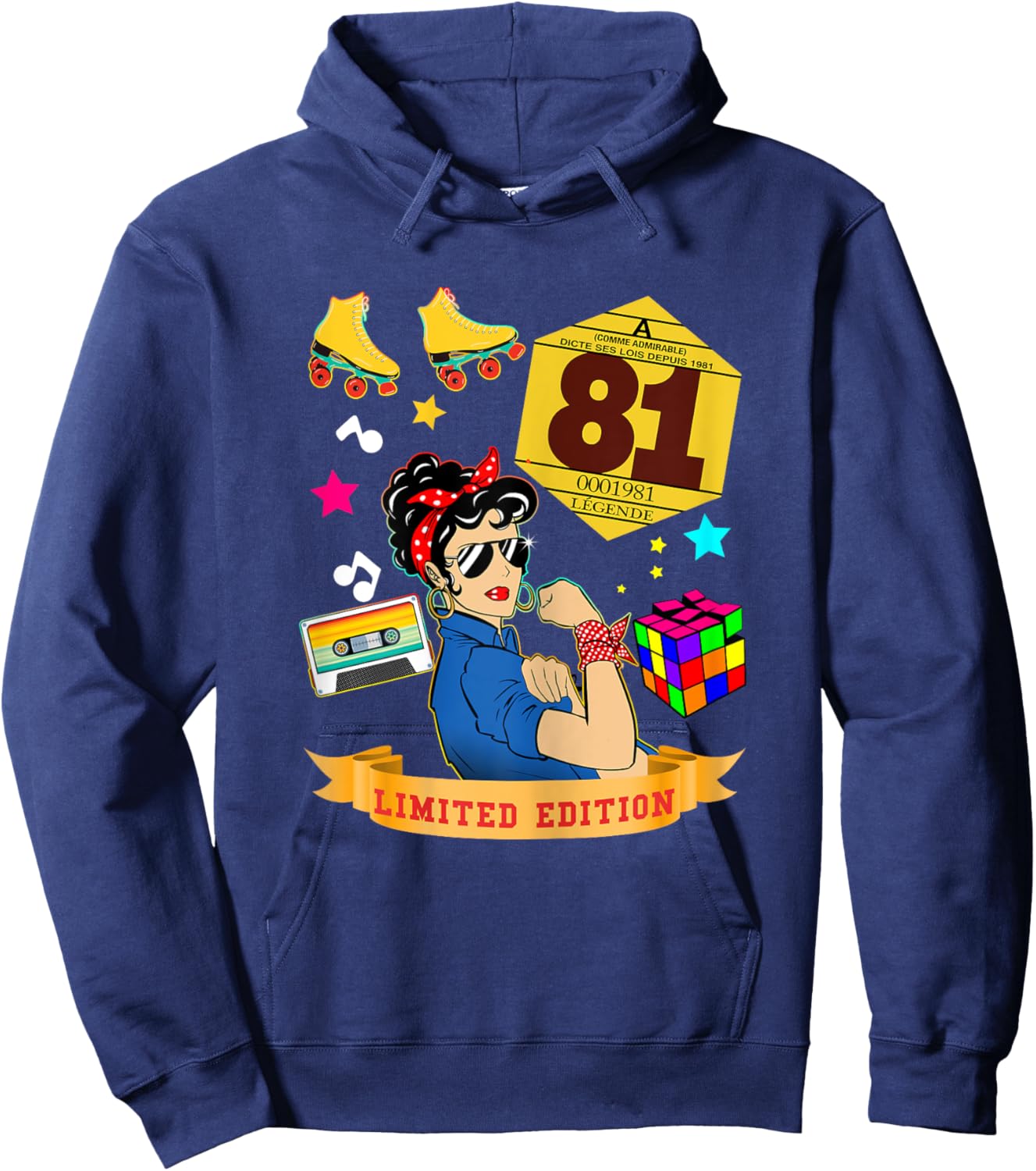 Birthday 1981 Auto Sticker Woman 44 Years Legend Vintage Hoodie - Hoodie | Navy
