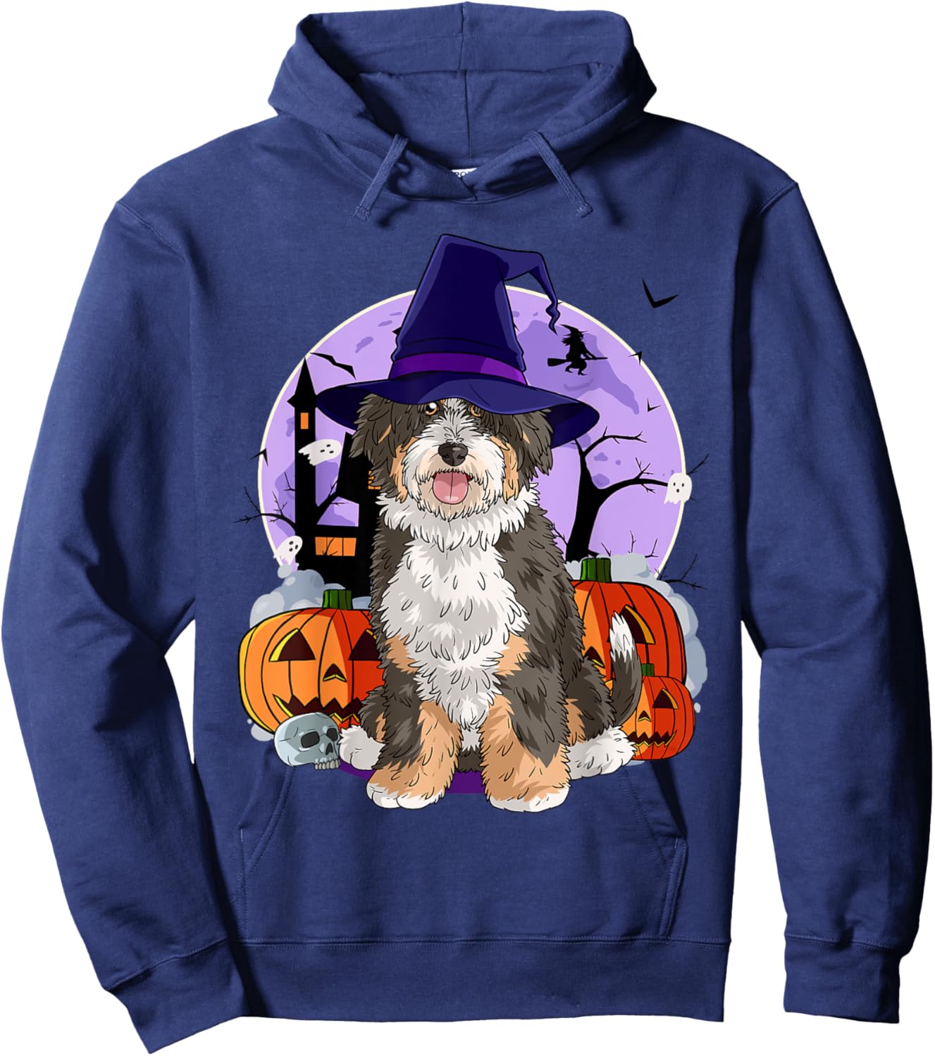 Cute Bernedoodle Halloween Witch Pumpkin Hoodie - Hoodie | Navy