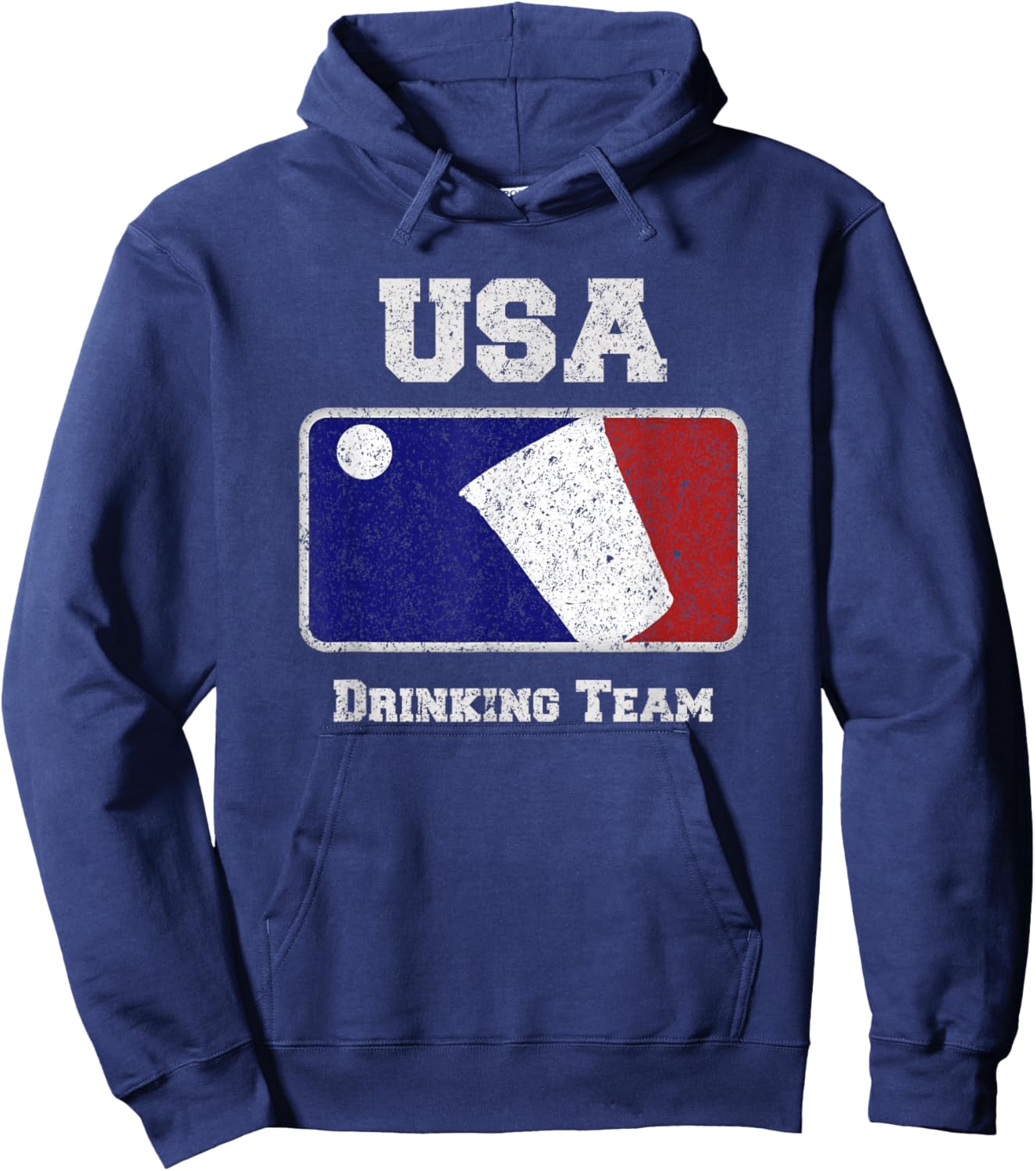 USA Drinking Team Party Beer Pong Game Distressed Retro Hoodie - Hoodie | Navy