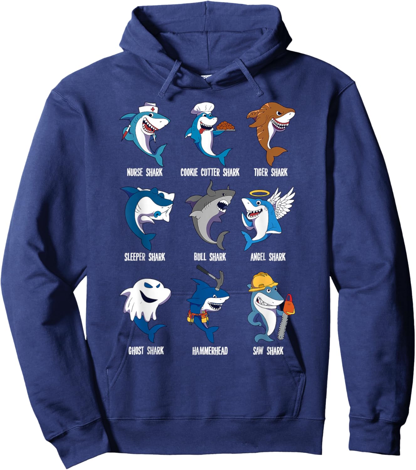 Types of Sharks Pun Ocean Marine Biology Fishing Shark Lover Hoodie - Hoodie | Navy