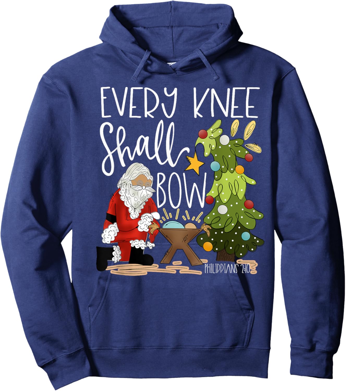 Retro Every Knee Shall Bow Santa Clause Religious Christmas Hoodie - Hoodie | Navy