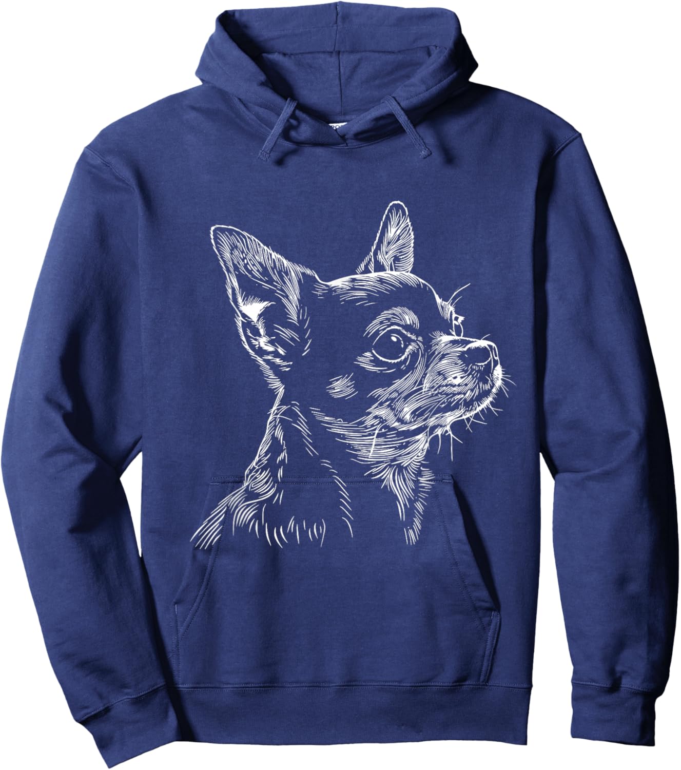 Chihuahua Dog Face Line Art Design , Small, Black Hoodie - Hoodie | Navy