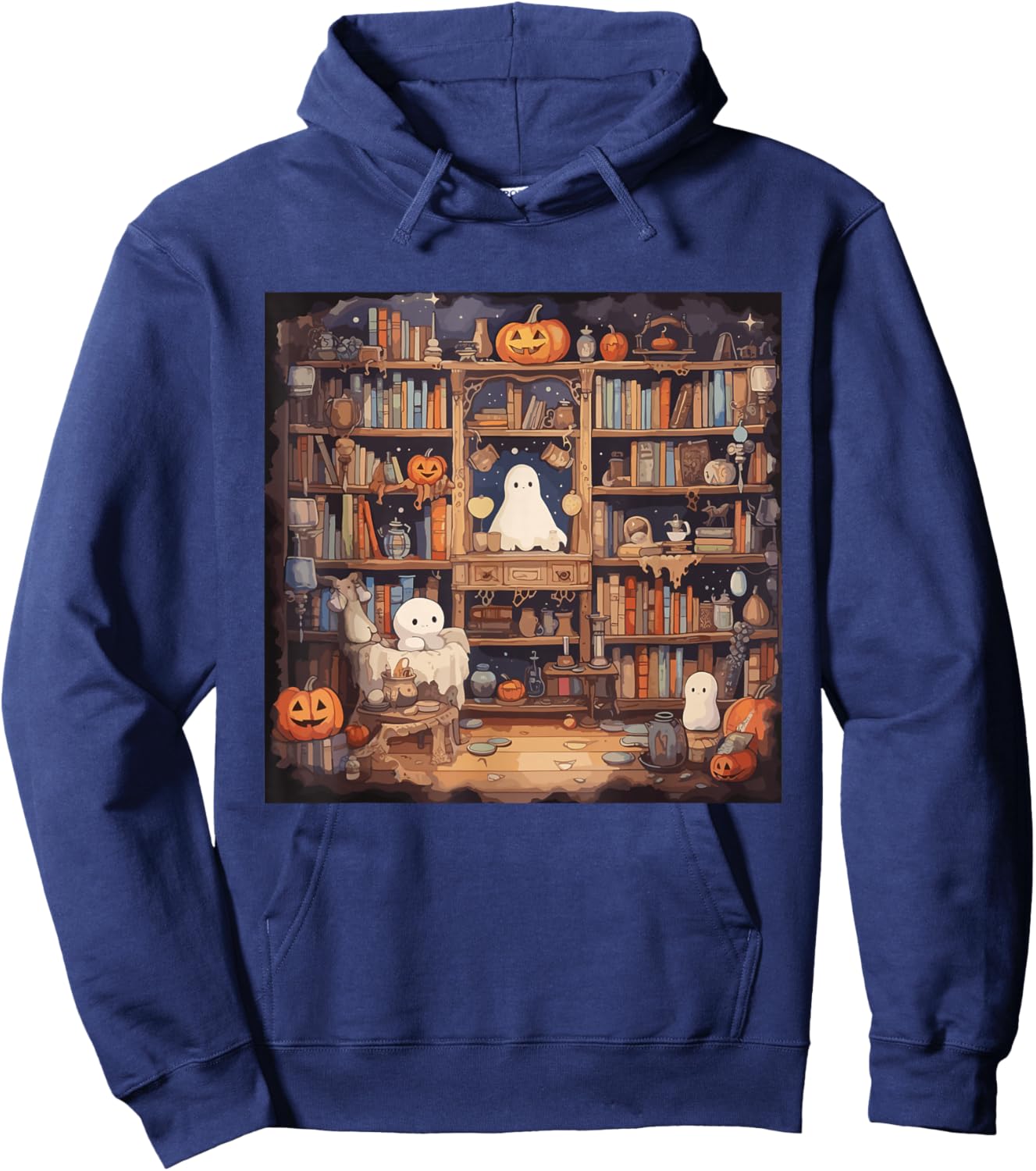 Cute Ghost Reading Books Halloween Hoodie - Hoodie | Navy