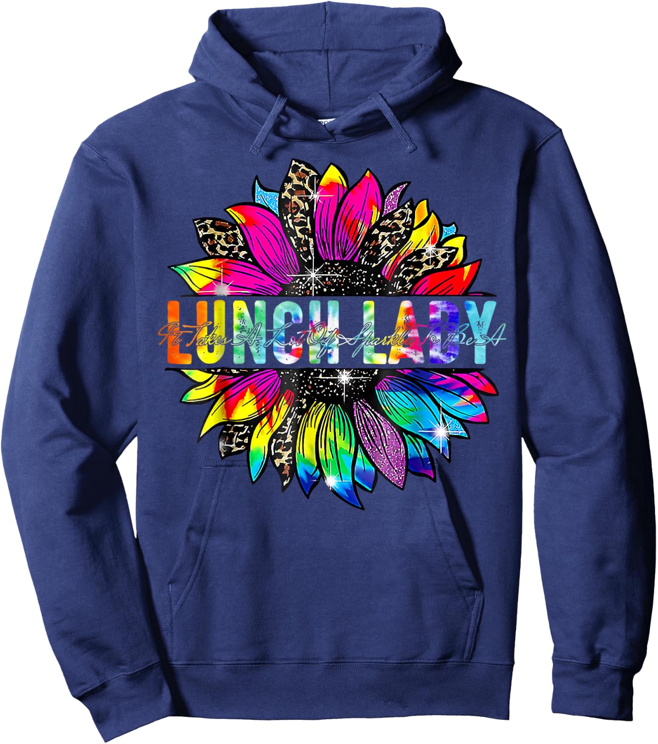 Lunch Lady Sunflower Leopard Tie Dye Back To School Hoodie - Hoodie | Navy