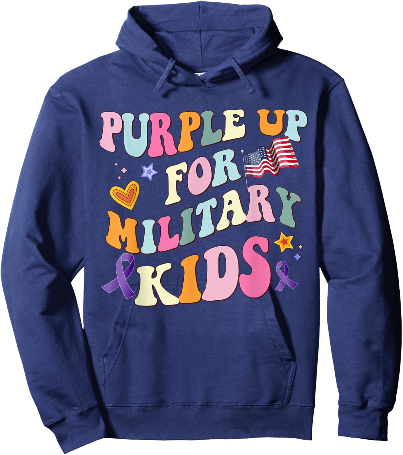 Groovy Military Child Month Purple Up For Military Kids Hoodie - Hoodie | Navy