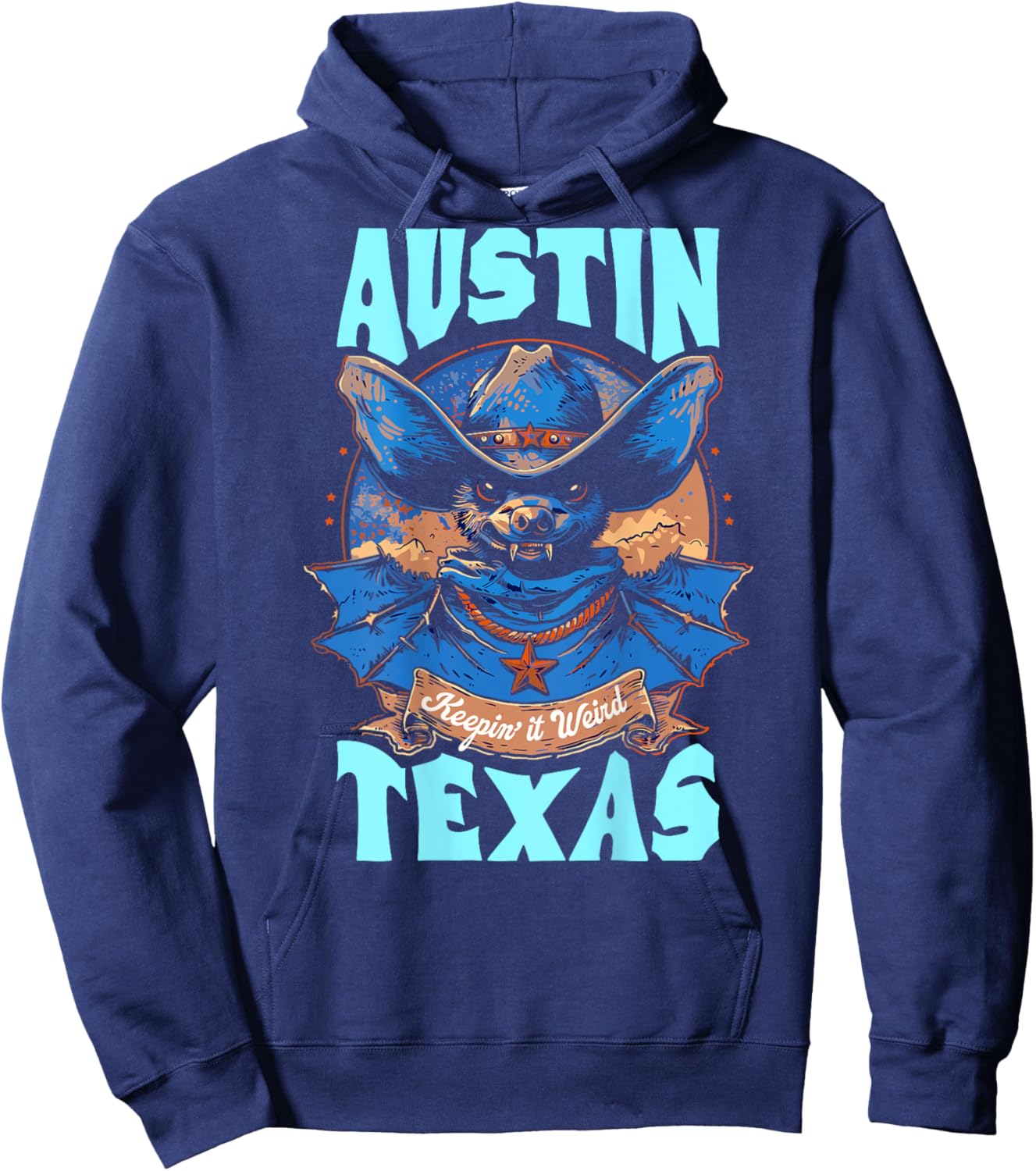 Texas Pride Keep It Weird Austin - On Back Austin Bats Hoodie - Hoodie | Navy