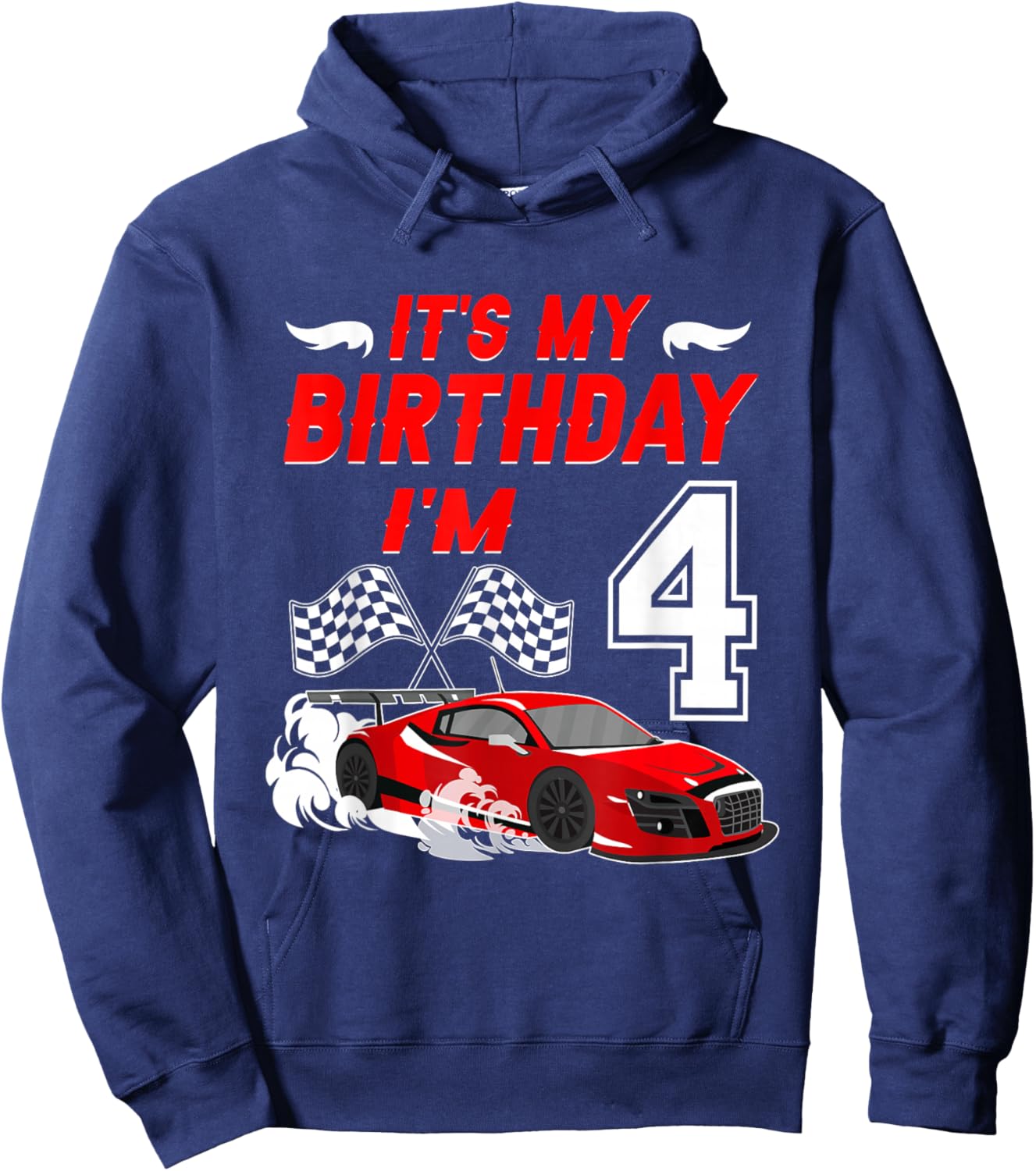 It's My 4th Birthday Boy Race Car Racing 4 Years Old Hoodie - Hoodie | Navy