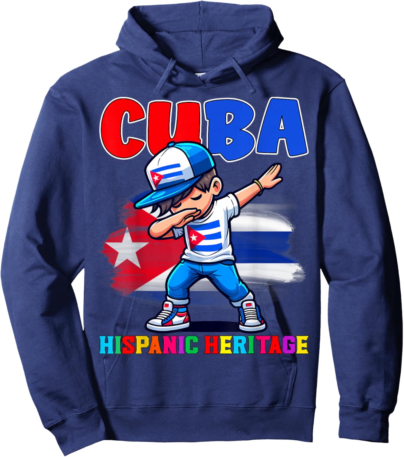 Cuba Dabbing Kid Hispanic Heritage Celebration for Kids Hoodie - Hoodie | Navy