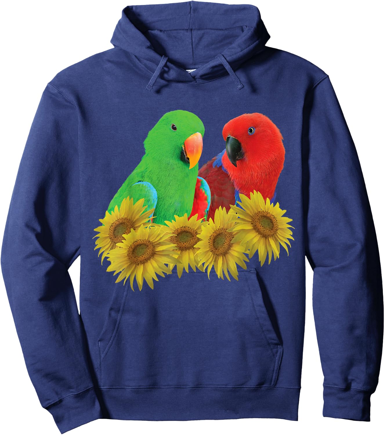 Pair of Eclectus Parrots, Male, and Female, Sunflower Hoodie - Hoodie | Navy