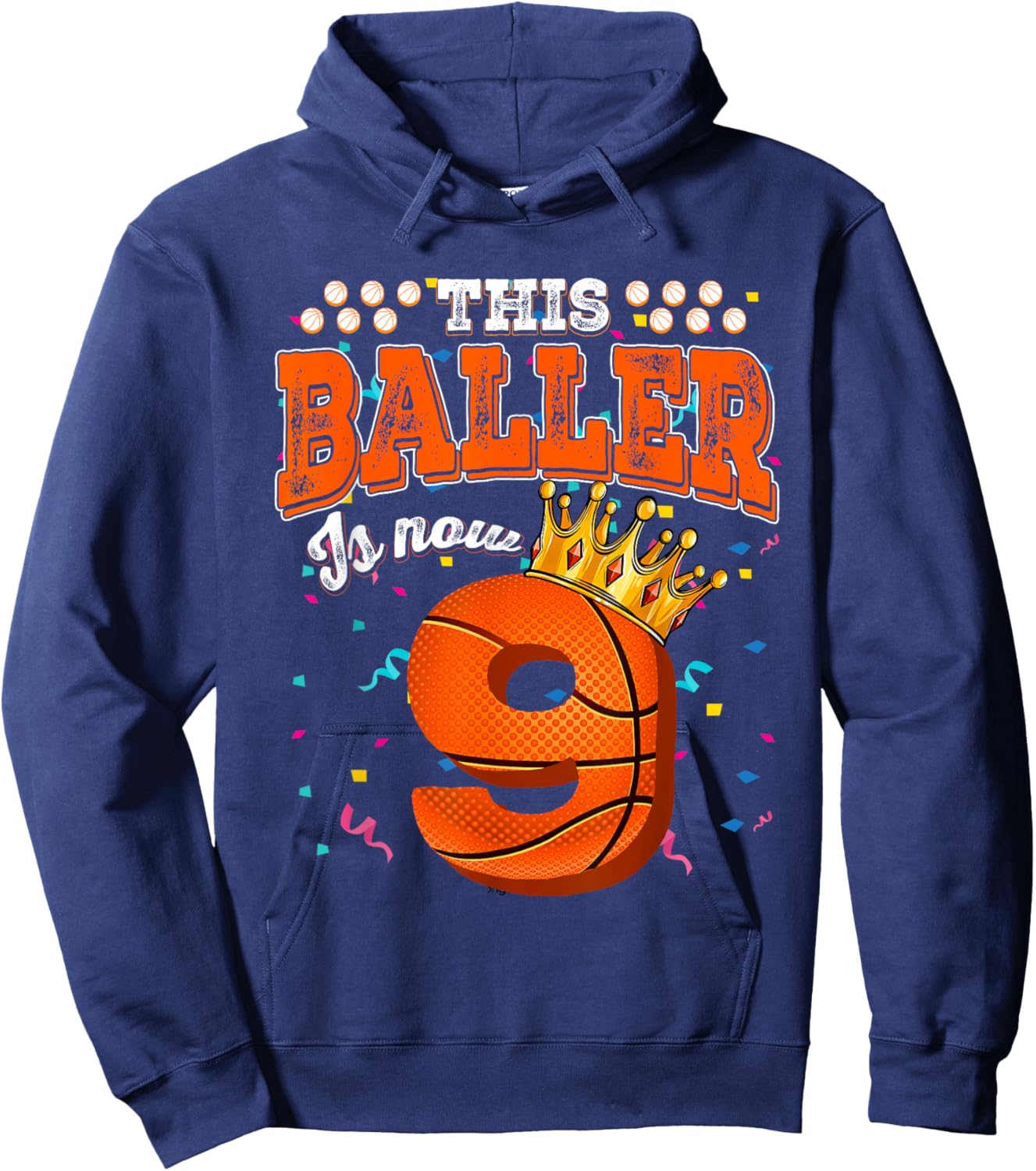 Basketball 9th Birthday Girl Boy Bball 9 Years Old Hoodie - Hoodie | Navy