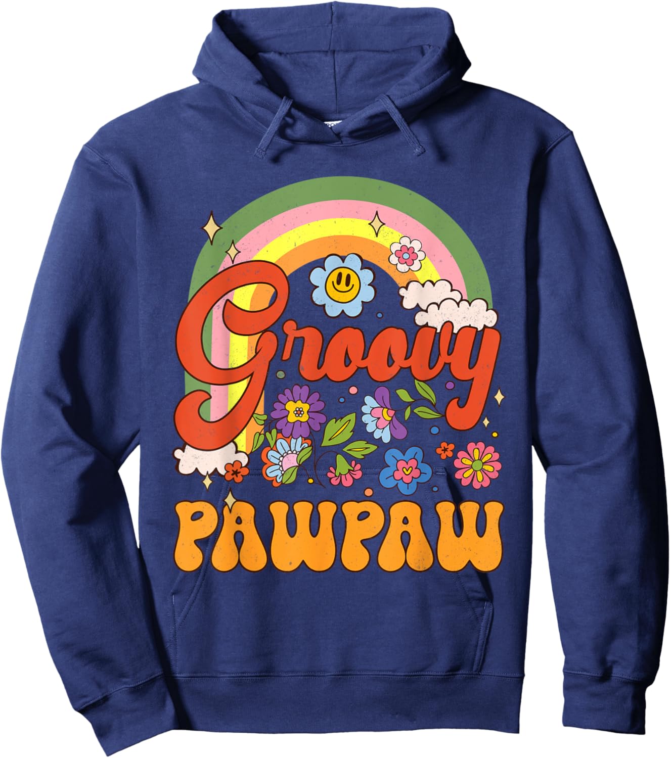 Groovy Pawpaw Hippie Rainbow Father's Day Dad Grandpa Men Hoodie - Hoodie | Navy