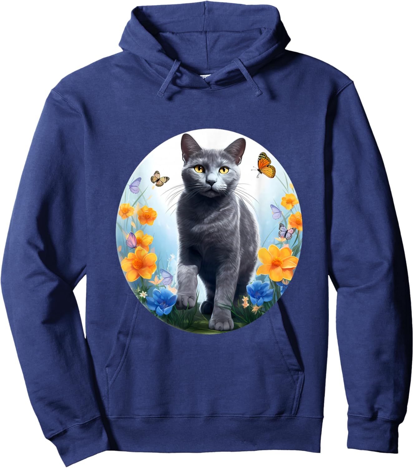 Russian Blue Cat Cat Flower Hoodie - Hoodie | Navy