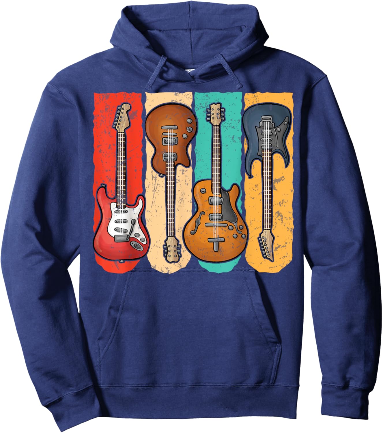 Retro Vintage Guitar Shirt Boys Music Band Guitarist Hoodie - Hoodie | Navy
