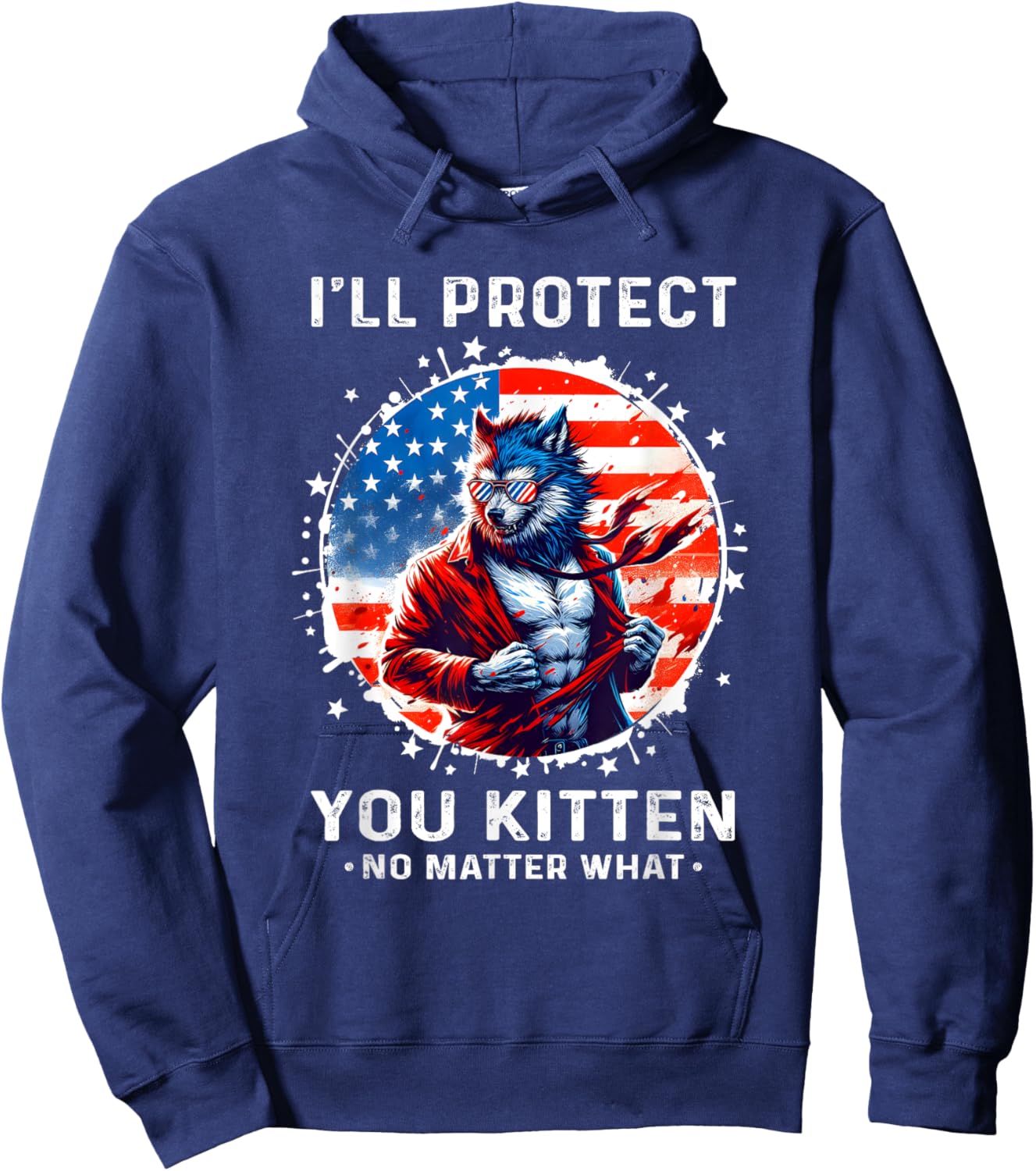 I'll Protect You Kitten Funny Alpha Wolf Shirt Wolf Meme Hoodie - Hoodie | Navy