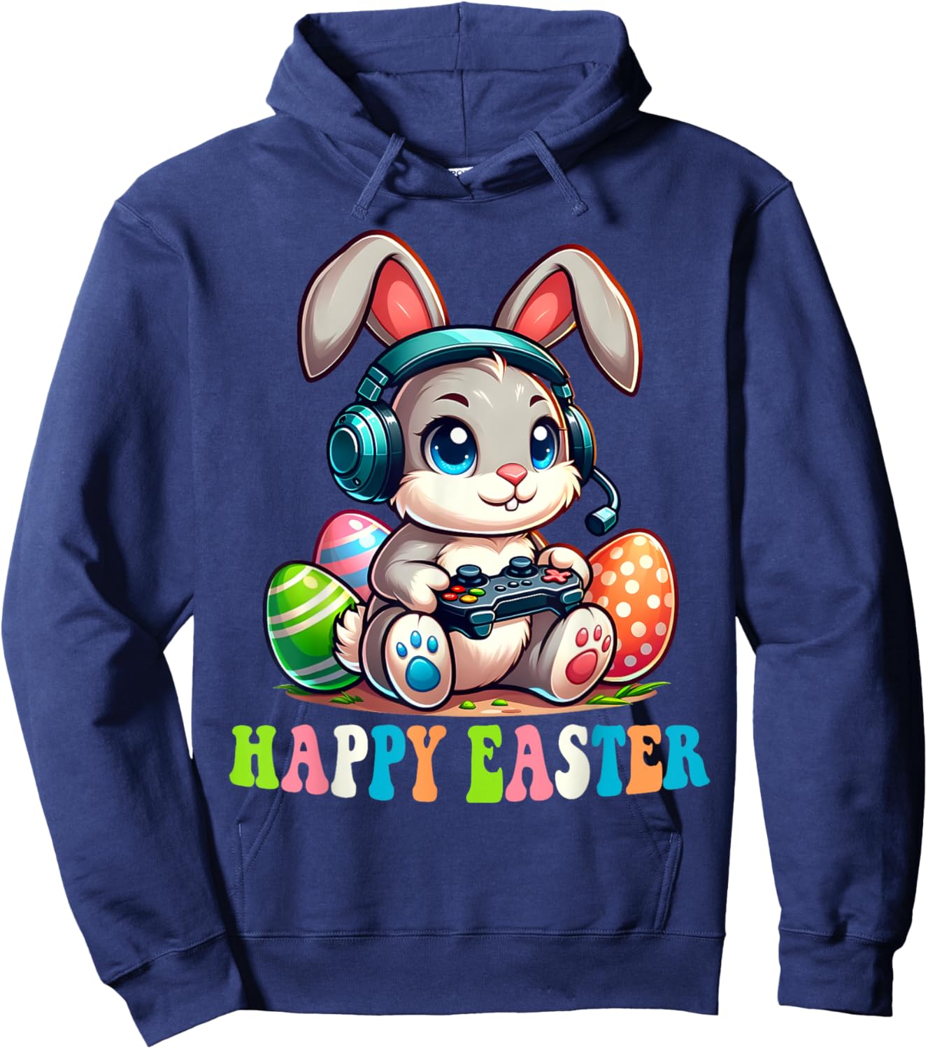 Happy Easter Day Bunny Egg Funny Boys Girls Kids Gamer Hoodie - Hoodie | Navy