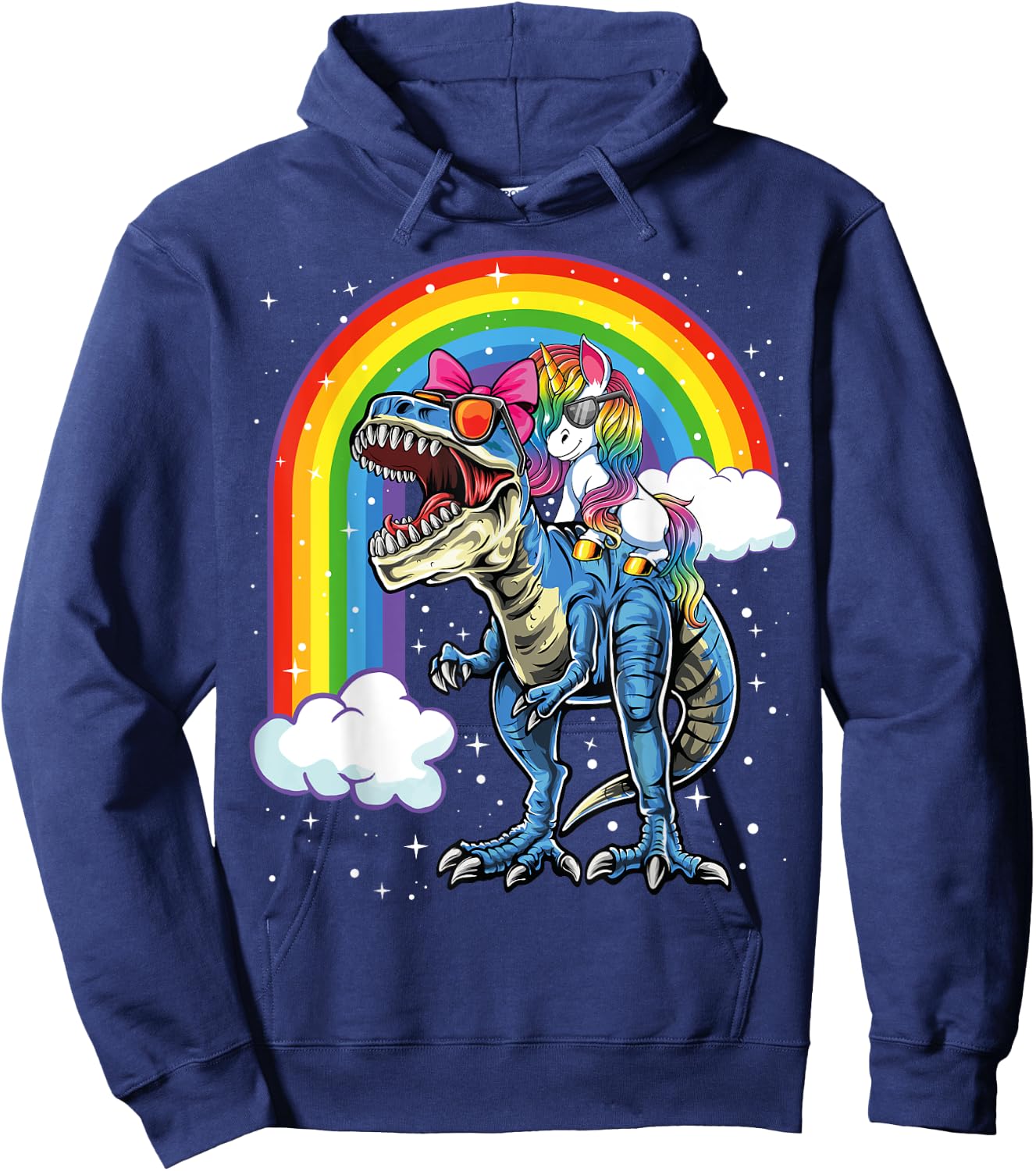 Unicorn Riding T Rex Dinosaur Boys Girls Kids Gift Men Hoodie - Hoodie | Navy