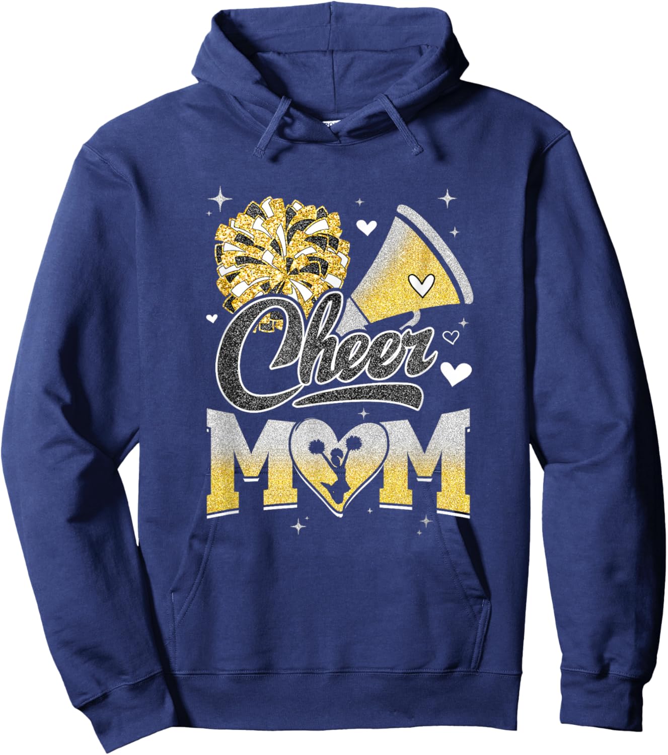 Cheer Mom Yellow Cheerleading Football Graphic Hoodie - Hoodie | Navy