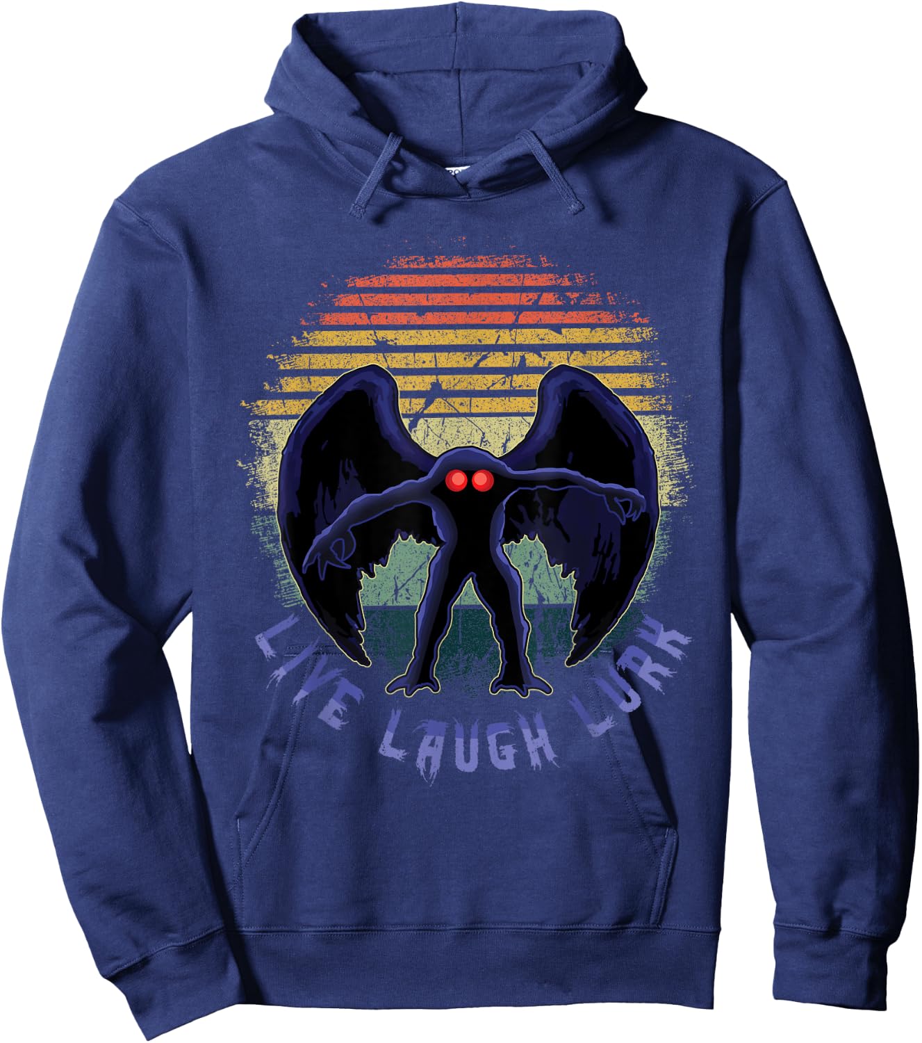Monster Vintage Moth Man Laugh Live Lurk Halloween Cryptid Hoodie - Hoodie | Navy