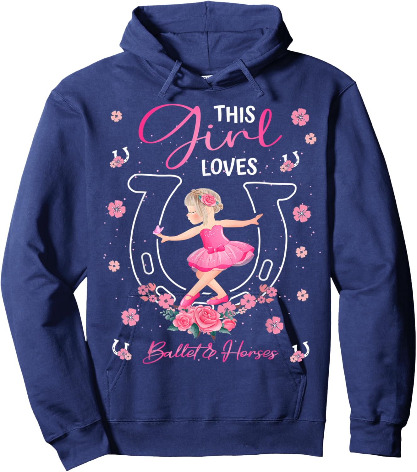 This Girl Loves Ballet And Horses Ballerina Horseshoe Hoodie - Hoodie | Navy
