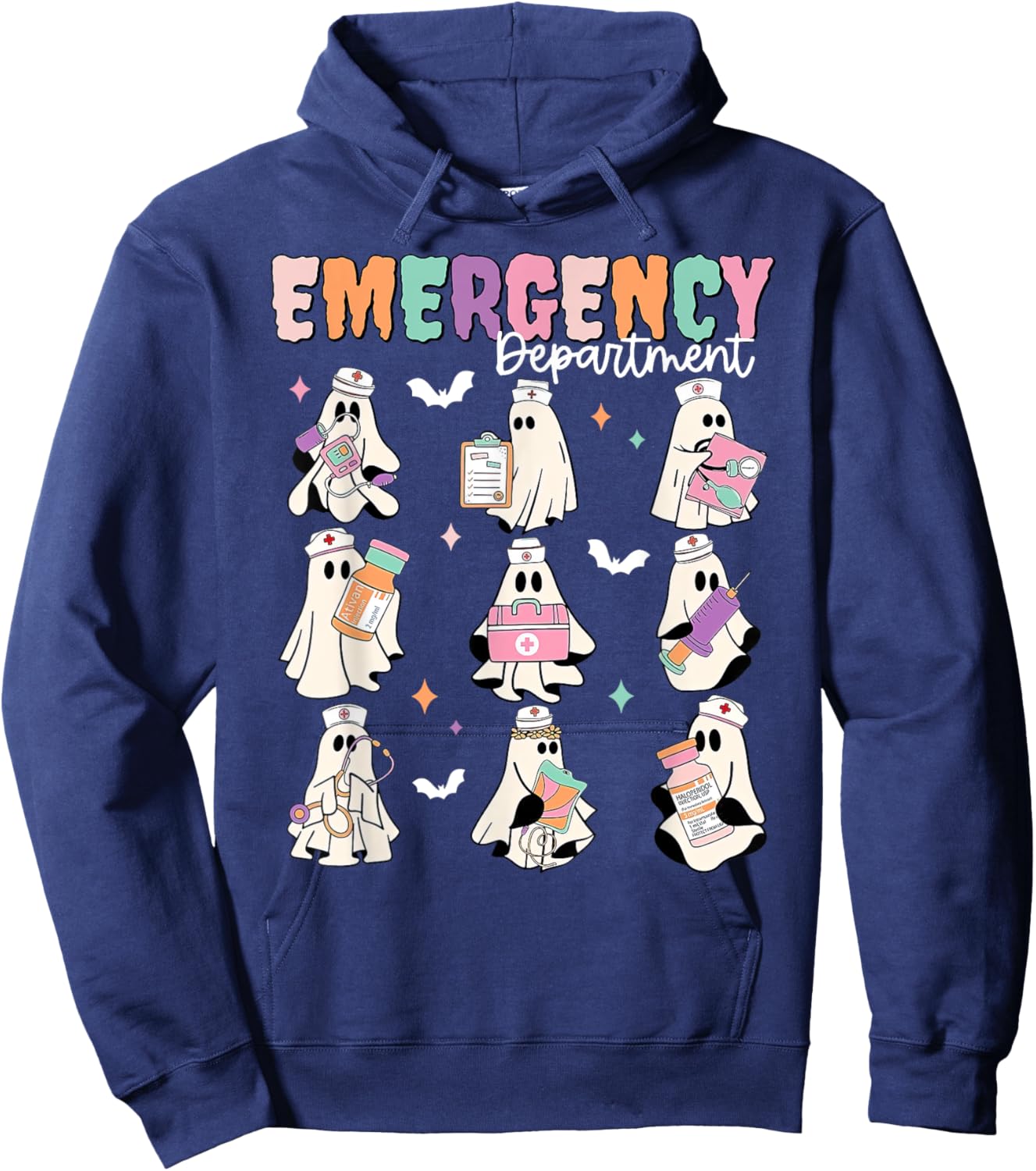 Emergency Department Ghost ER Nurse Halloween Spooky Season Hoodie - Hoodie | Navy