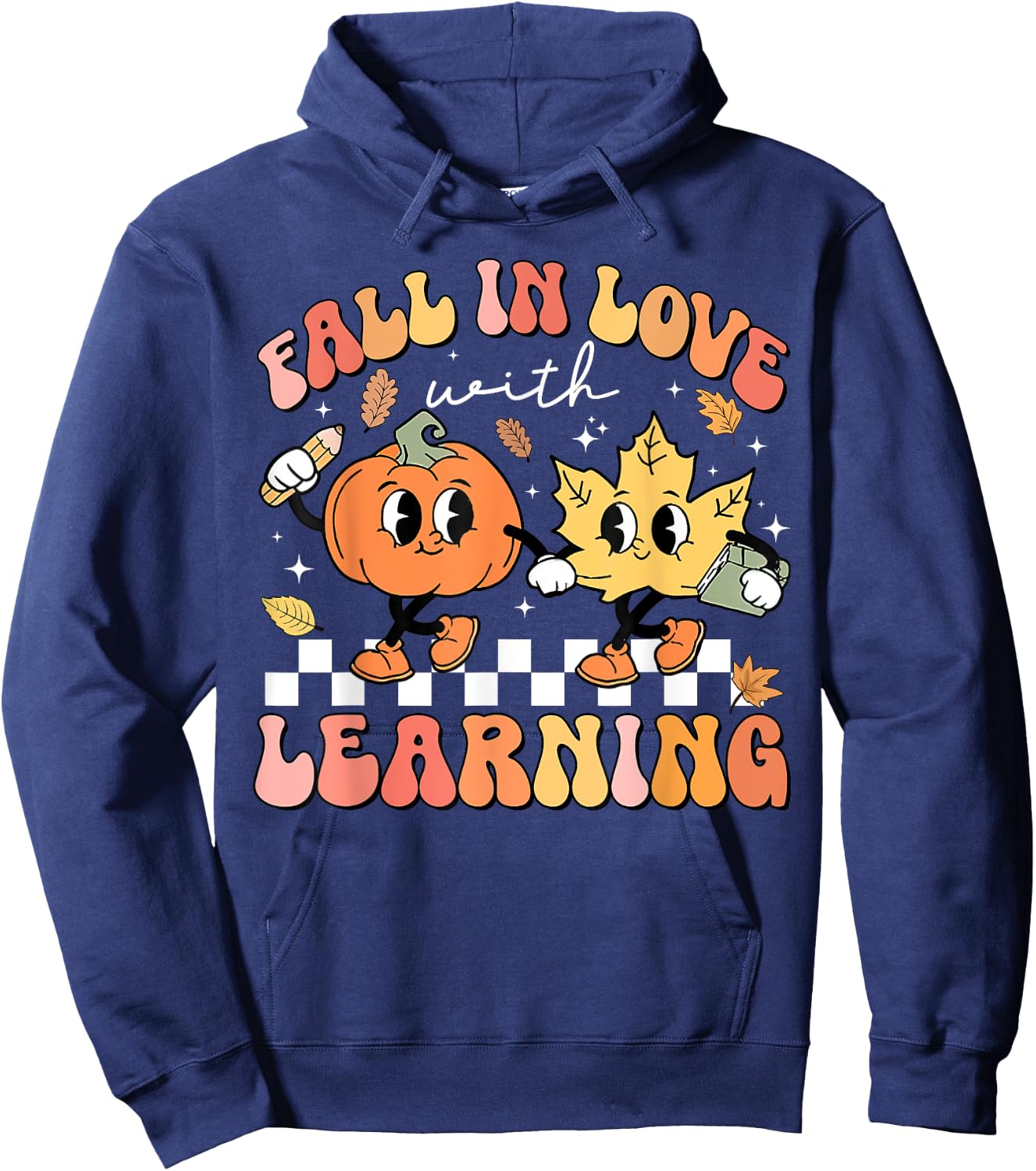 Retro Fall In Love With Learning Autumn Pumpkin Teacher Hoodie - Hoodie | Navy
