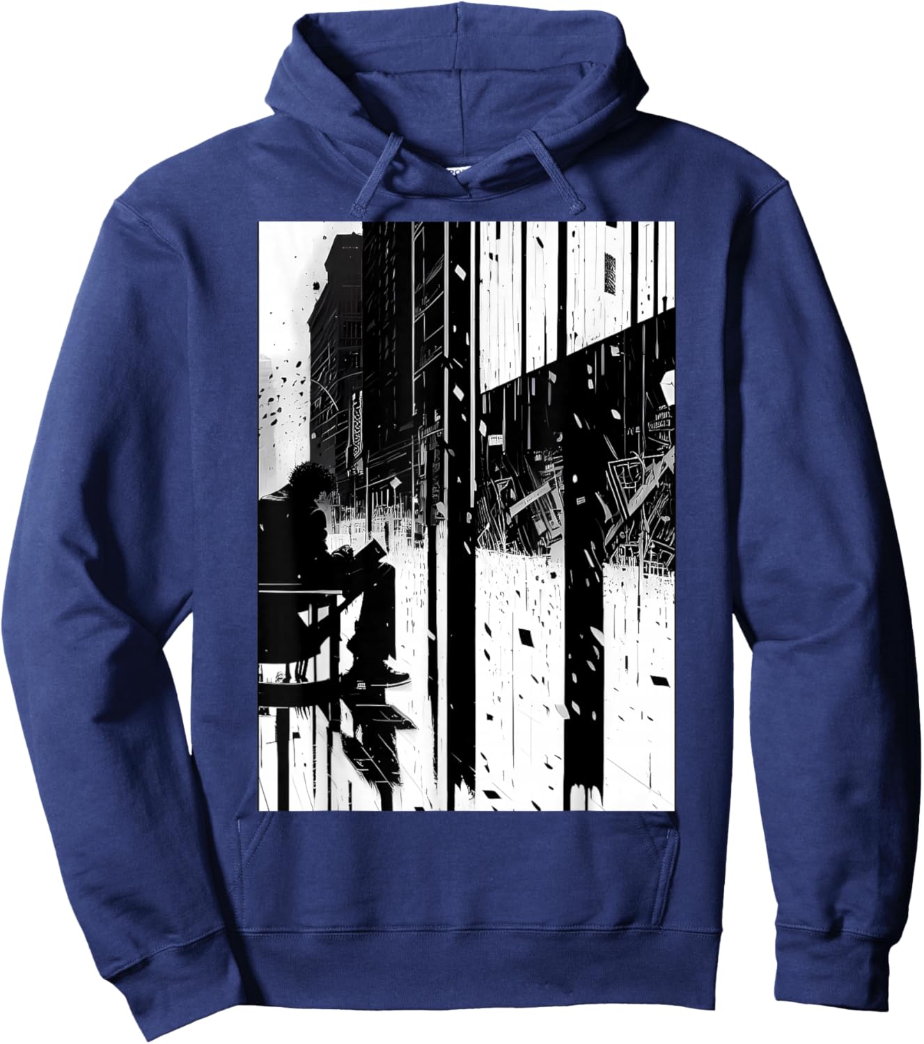 Black and White Abstract Art of Man on a bench in the City. Hoodie - Hoodie | Navy