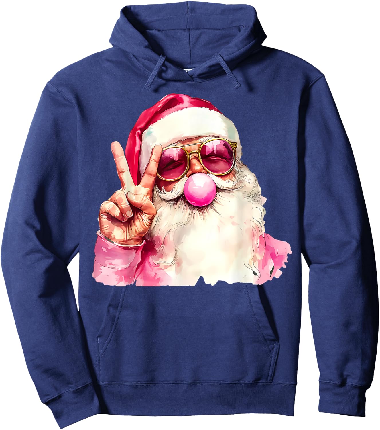 Santa Claus Blowing Bubble Gum Pink Sunglasses Christmas Hoodie - Hoodie | Navy