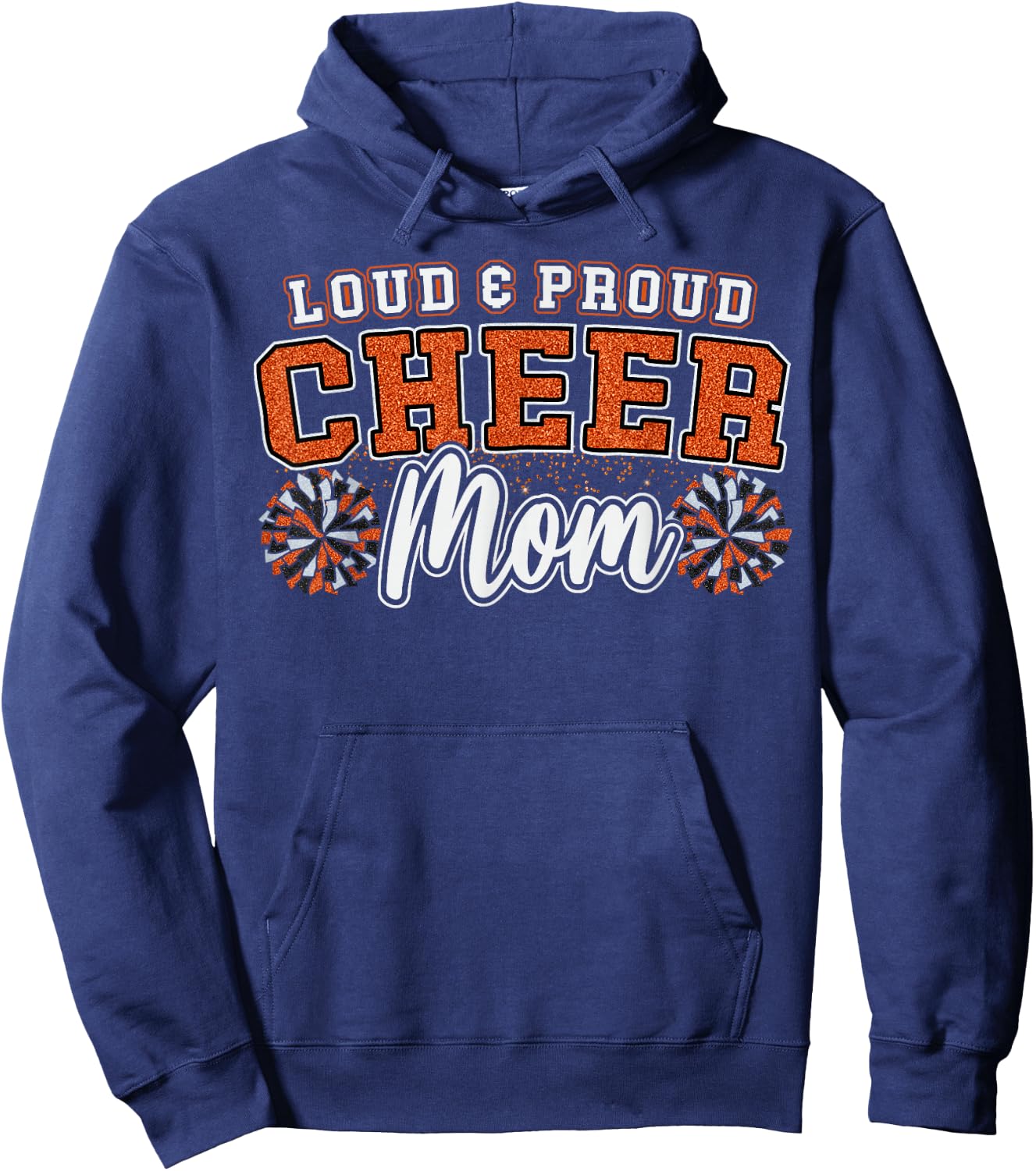 Loud & Proud Cheer Mom Orange Pom Poms Cheerleader Women Hoodie - Hoodie | Navy