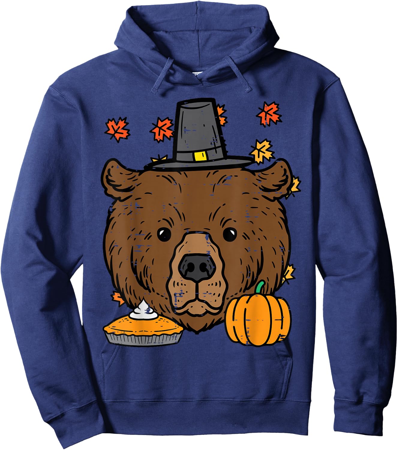 Thanksgiving Pilgrim Bear Cute Fall Autumn Men Women Hoodie - Hoodie | Navy